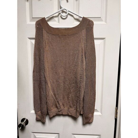CNS) NWT $218 Women's ETCETERA X-Large Carmel Brown Long‎ Sleeve Sweater Sheen - Picture 7 of 11